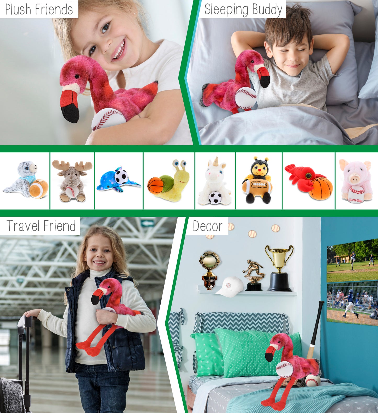 SUPER-SOFT PLUSH - PINK TIE-DYE FLAMINGO 8" with Baseball Plush