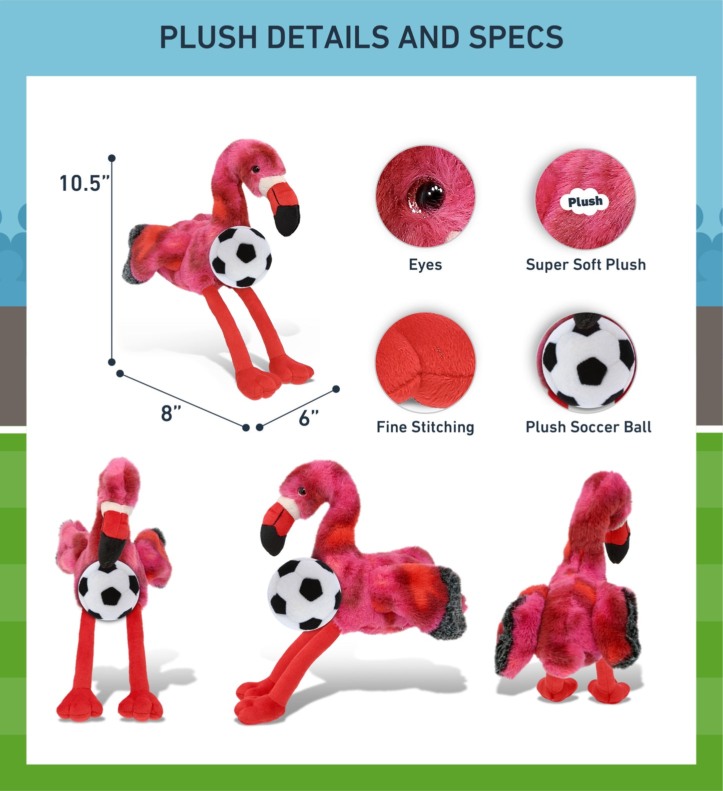 SUPER-SOFT PLUSH - PINK TIE-DYE FLAMINGO 8" with Soccer Plush