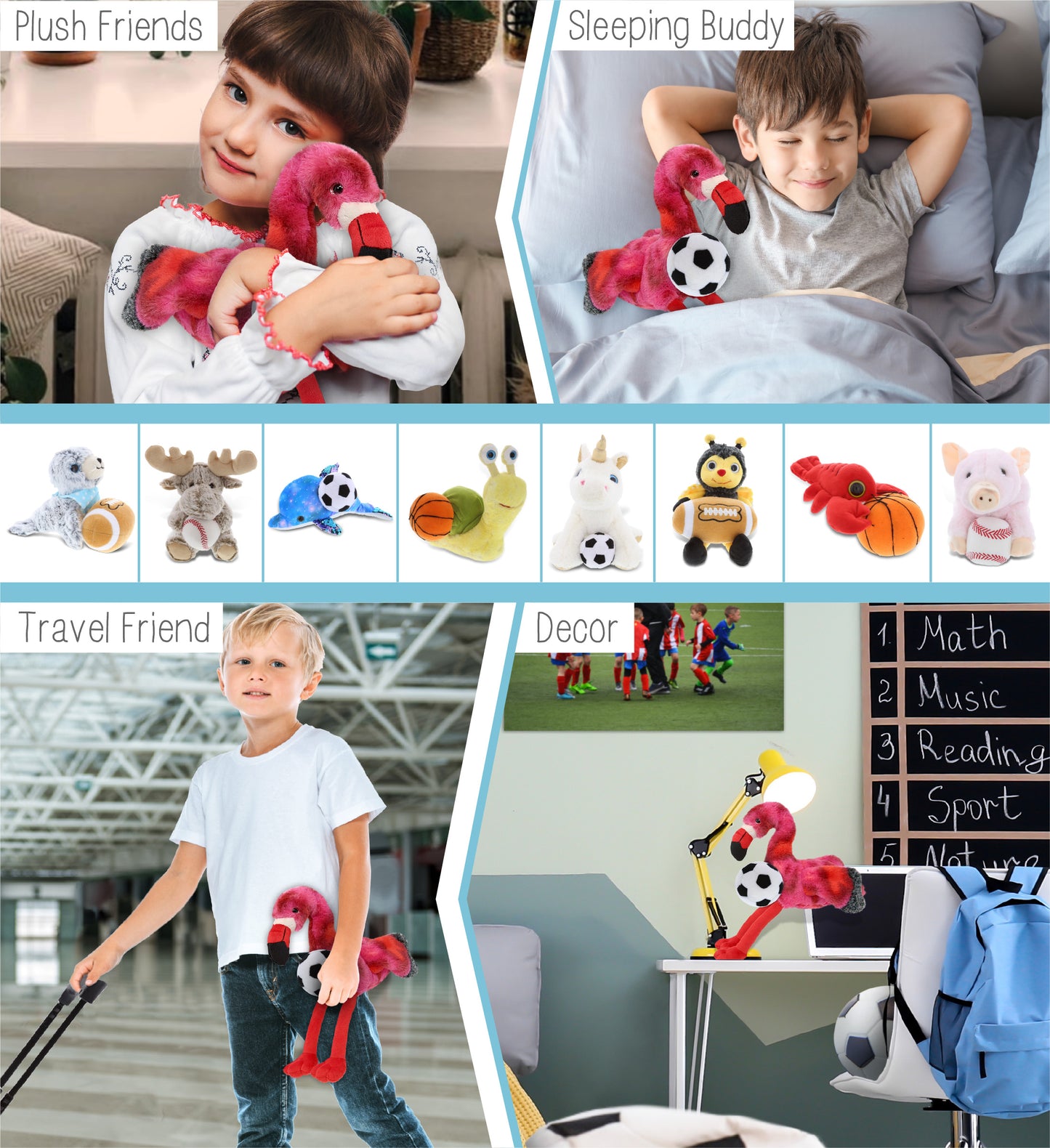 SUPER-SOFT PLUSH - PINK TIE-DYE FLAMINGO 8" with Soccer Plush