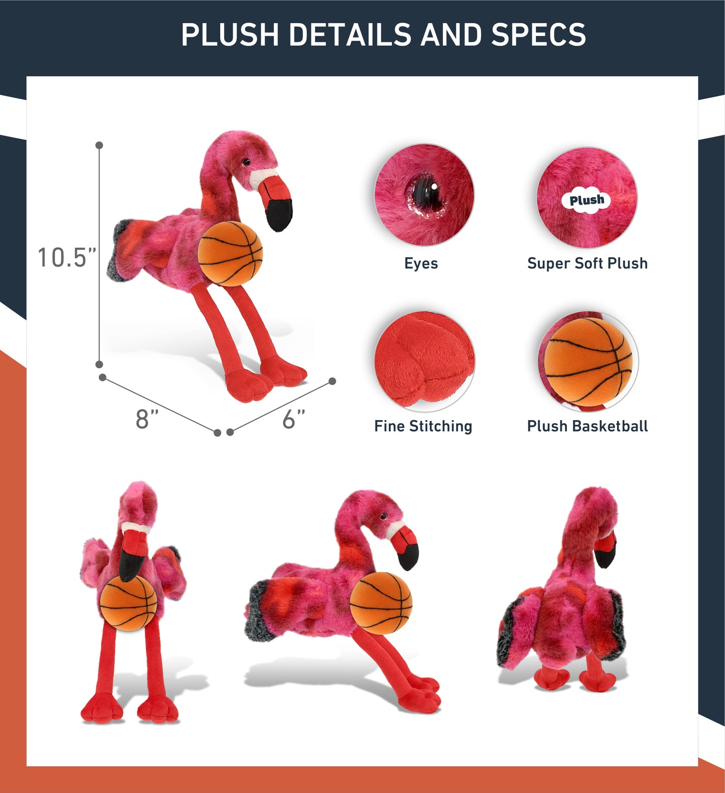 SUPER-SOFT PLUSH - PINK TIE-DYE FLAMINGO 8" with Basketball Plush