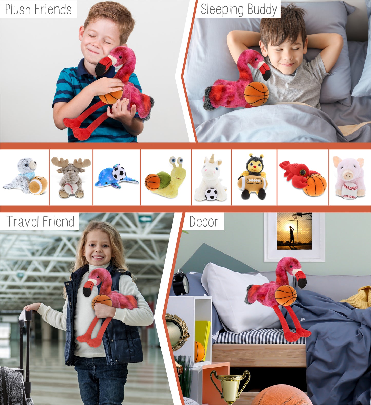 SUPER-SOFT PLUSH - PINK TIE-DYE FLAMINGO 8" with Basketball Plush