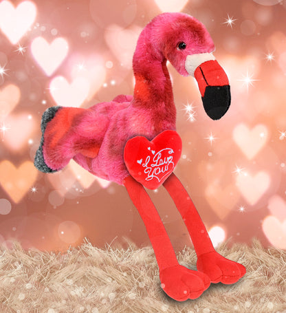PLUSH I LOVE YOU RED HEART - SUPER-SOFT PLUSH - PINK TIE-DYE FLAMINGO 8"
