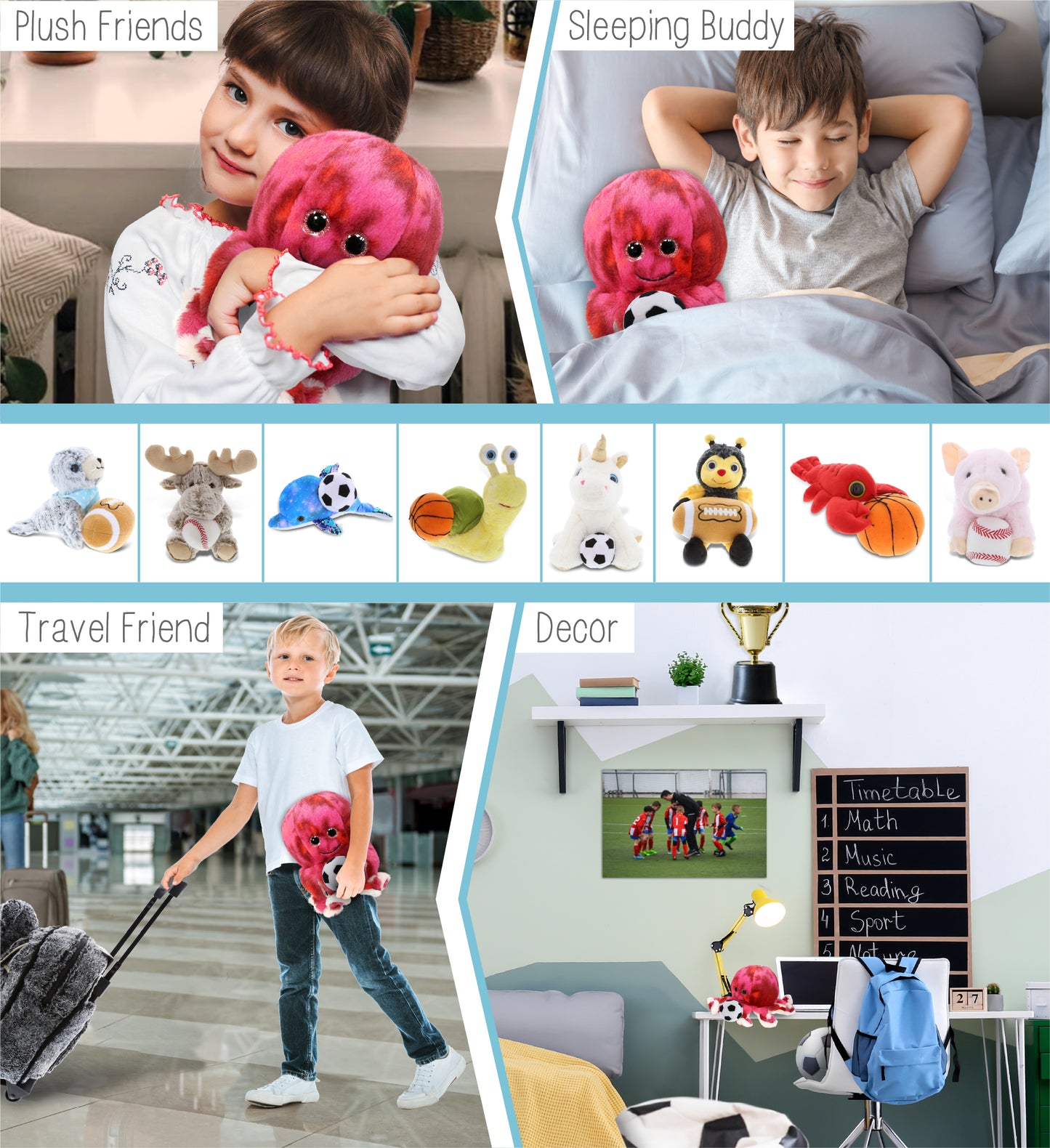 SUPER-SOFT PLUSH - PINK TIE-DYE OCTOPUS 10" with Soccer Plush