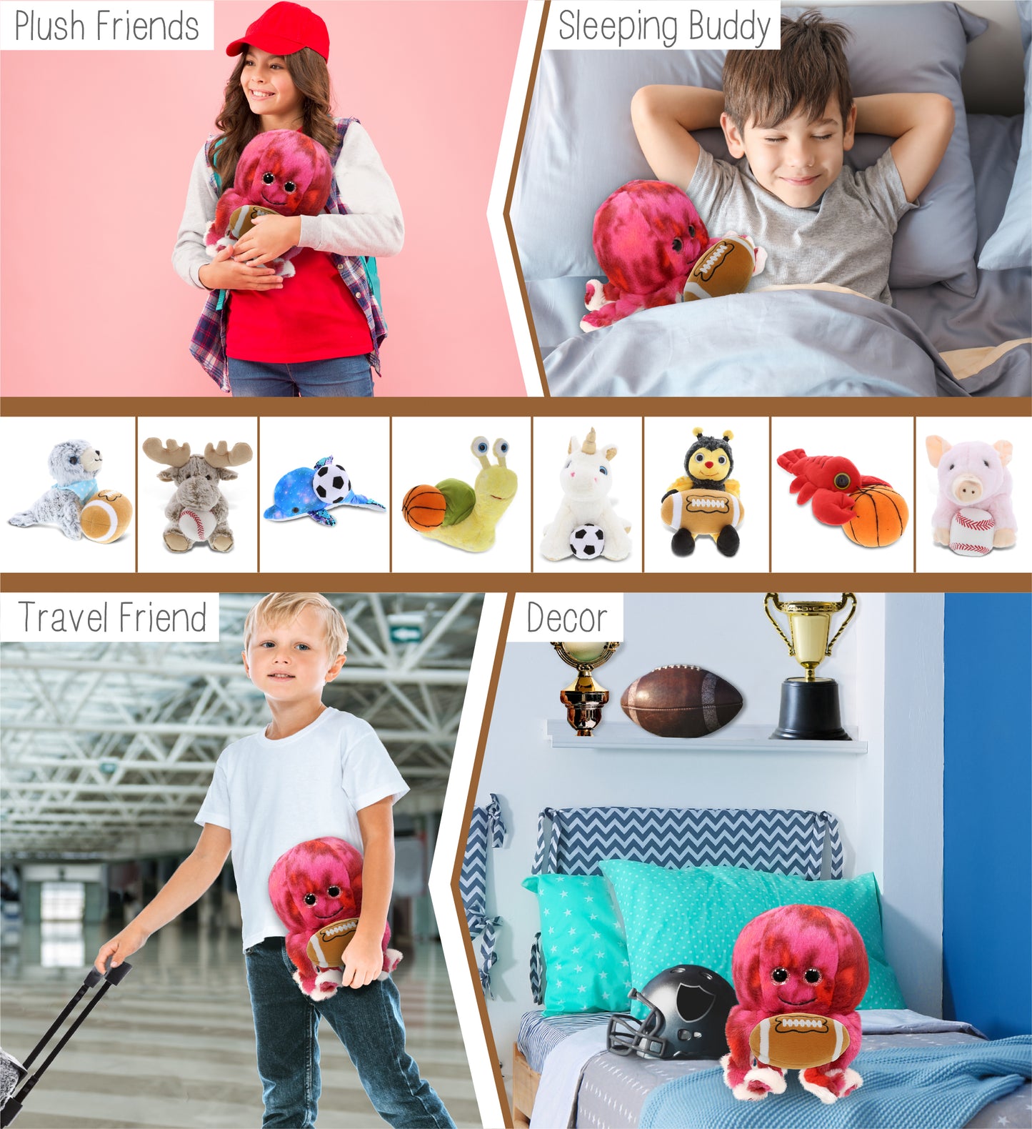 SUPER-SOFT PLUSH - PINK TIE-DYE OCTOPUS 10" with Football Plush