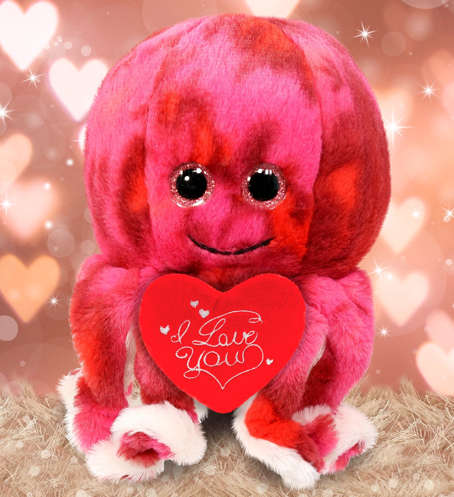 PLUSH I LOVE YOU RED HEART - SUPER-SOFT PLUSH - PINK TIE-DYE OCTOPUS 10"