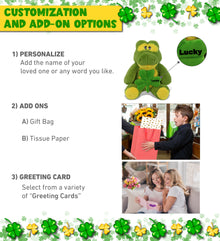 DolliBu Eco-Friendly Alligator Stuffed Animal with Green Plush Shamrock, 9 Inch