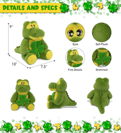 DolliBu Eco-Friendly Alligator Stuffed Animal with Green Plush Shamrock, 9 Inch