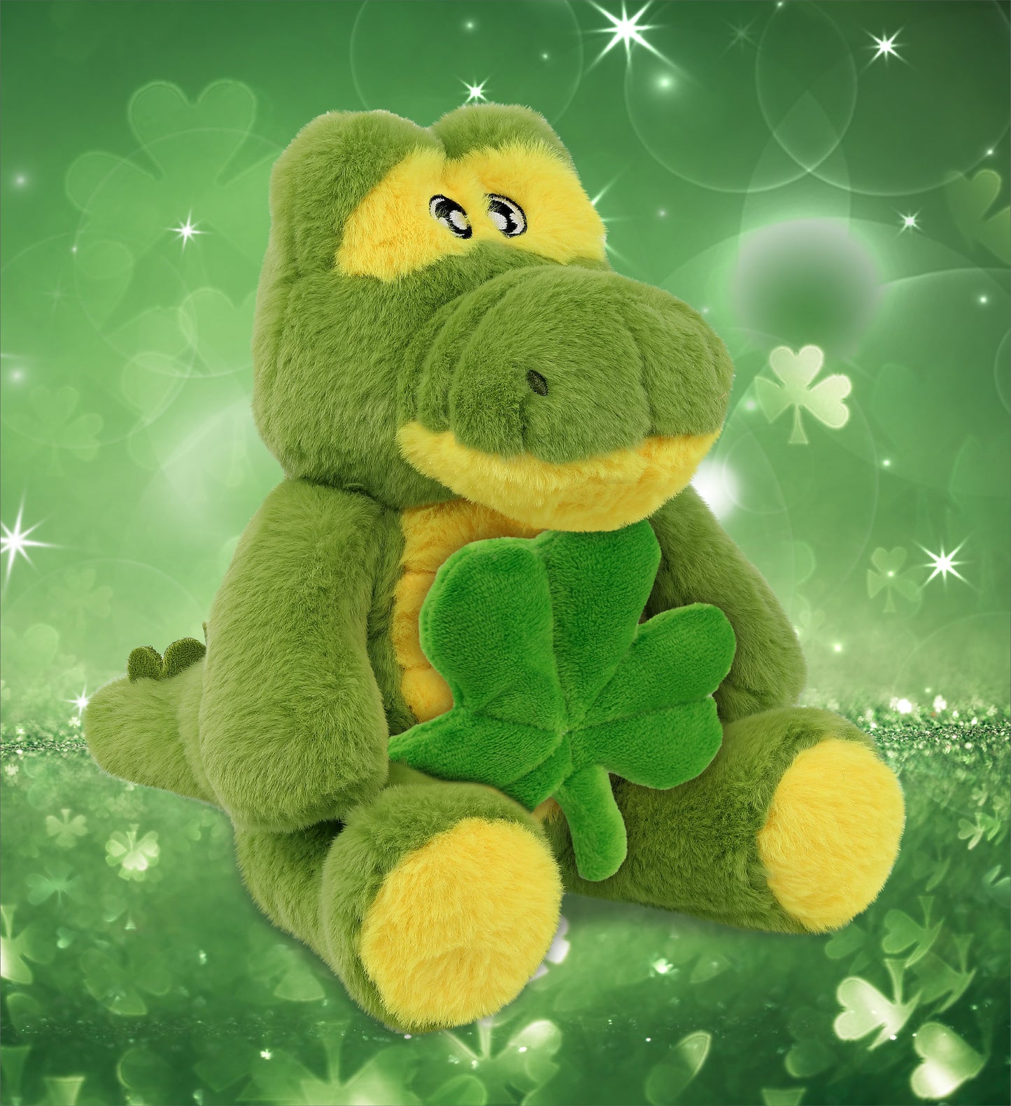 DolliBu Eco-Friendly Alligator Stuffed Animal with Green Plush Shamrock, 9 Inch