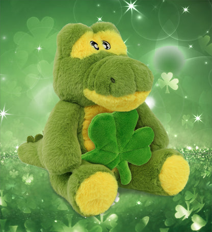 DolliBu Eco-Friendly Alligator Stuffed Animal with Green Plush Shamrock, 9 Inch