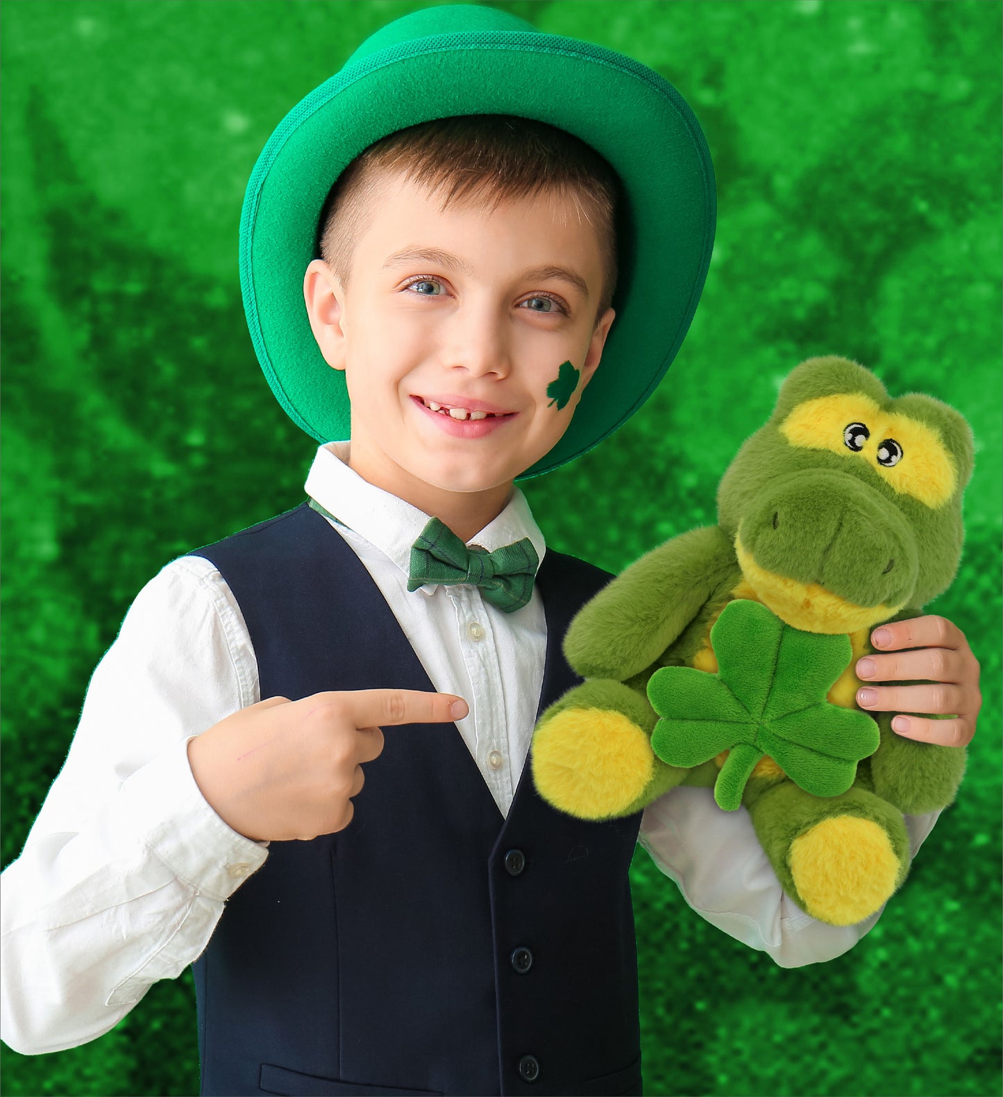 DolliBu Eco-Friendly Alligator Stuffed Animal with Green Plush Shamrock, 9 Inch