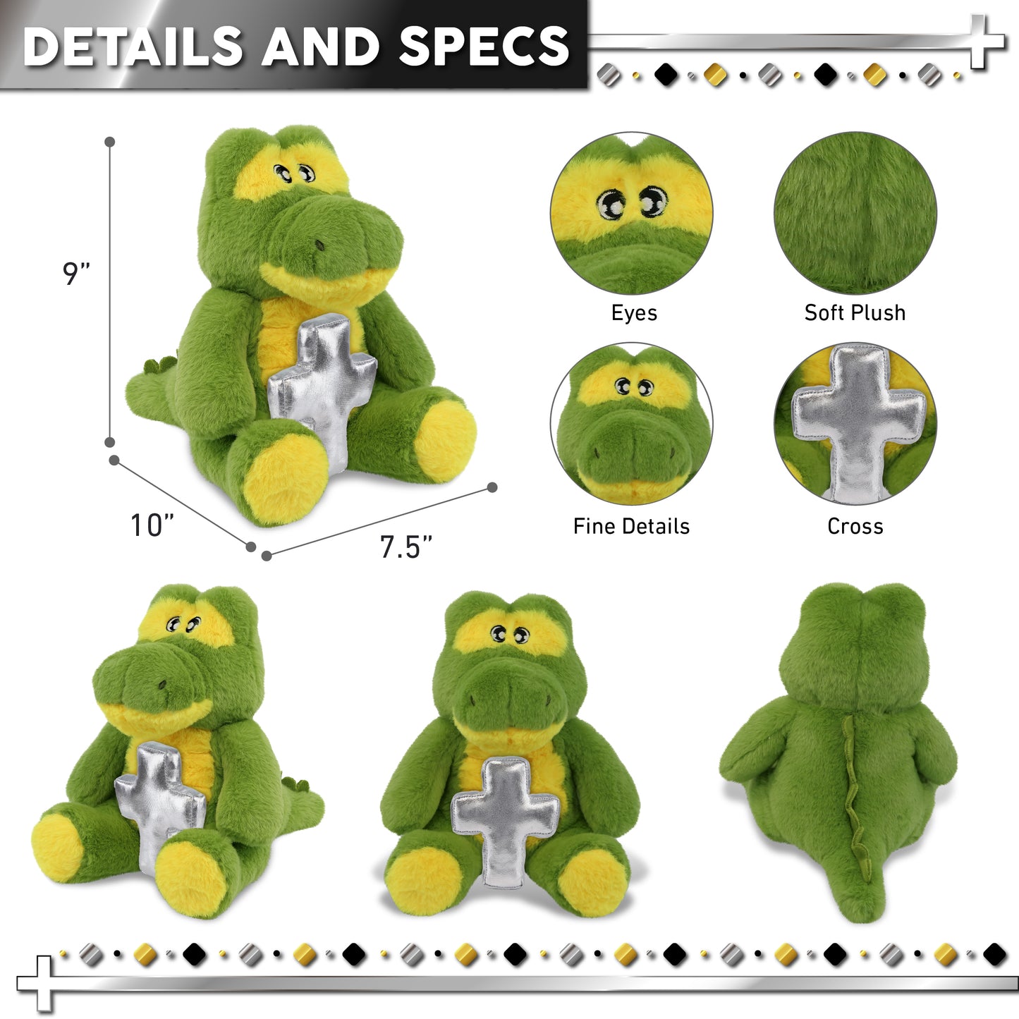 ECO FRIENDLY SUPER-SOFT PLUSH - ALLIGATOR 9" With Cross Plush