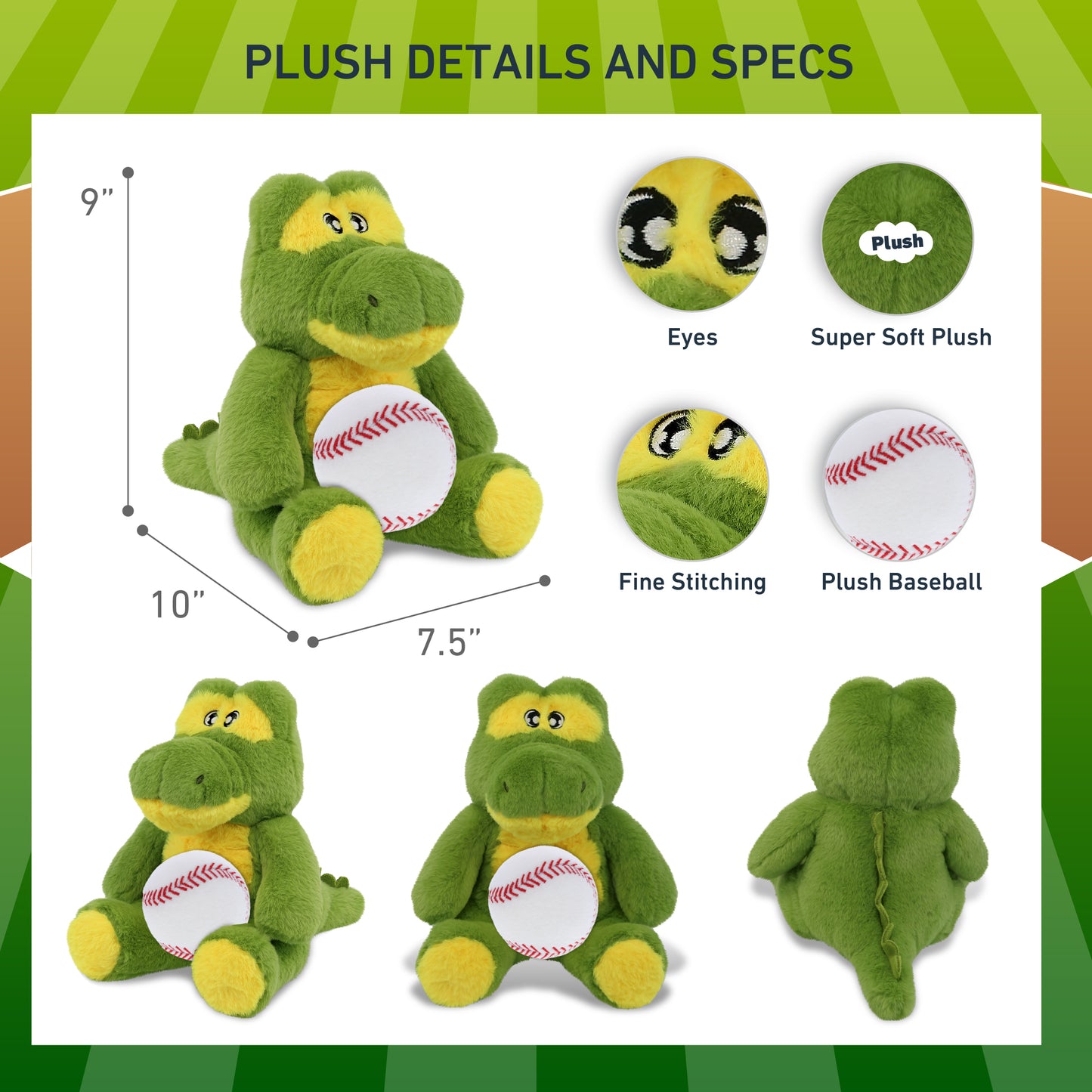 ECO FRIENDLY SUPER-SOFT PLUSH - ALLIGATOR 9" With Baseball Plush