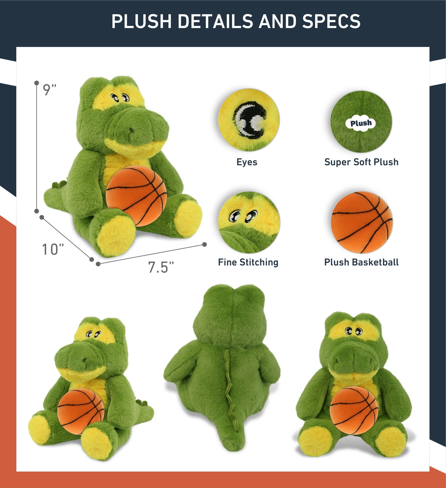 ECO FRIENDLY SUPER-SOFT PLUSH - ALLIGATOR 9" With Basketball Plush