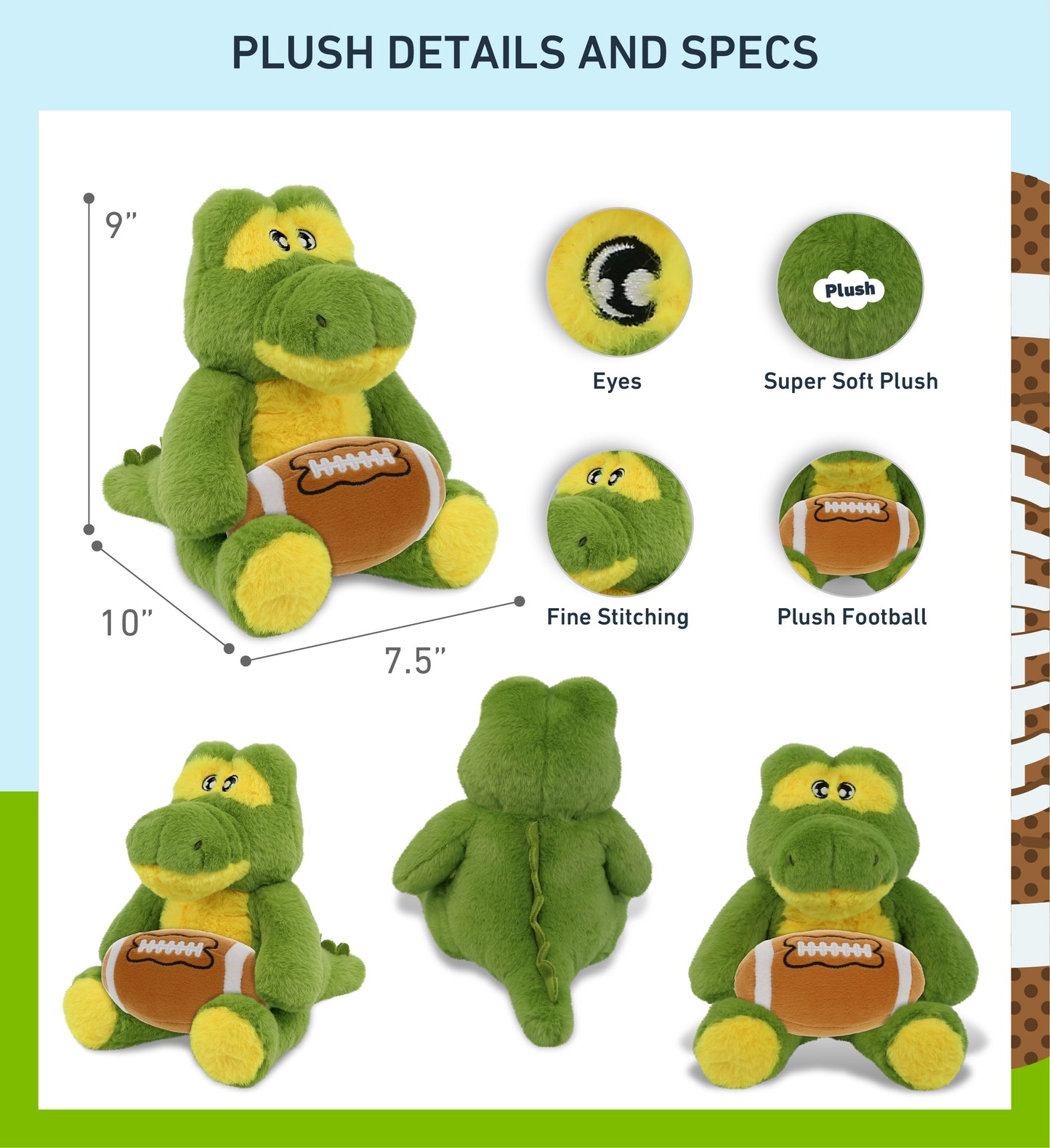 ECO FRIENDLY SUPER-SOFT PLUSH - ALLIGATOR 9" With Football Plush