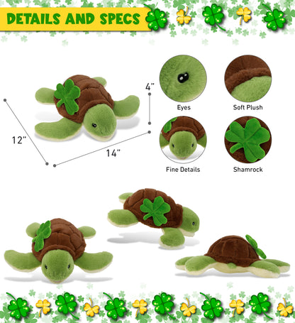 DolliBu Eco-Friendly Sea Turtle Stuffed Toy with Green Plush Shamrock - 12 Inch