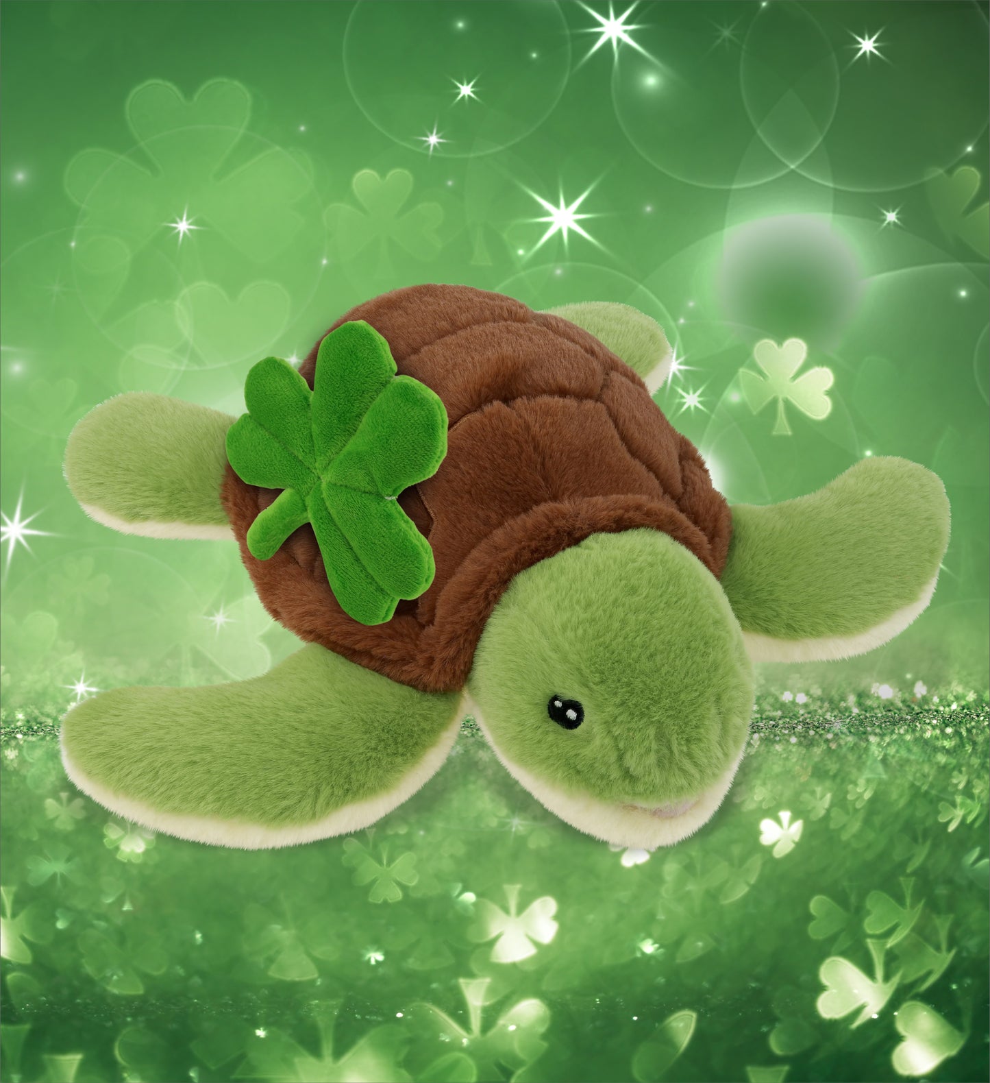 DolliBu Eco-Friendly Sea Turtle Stuffed Toy with Green Plush Shamrock - 12 Inch