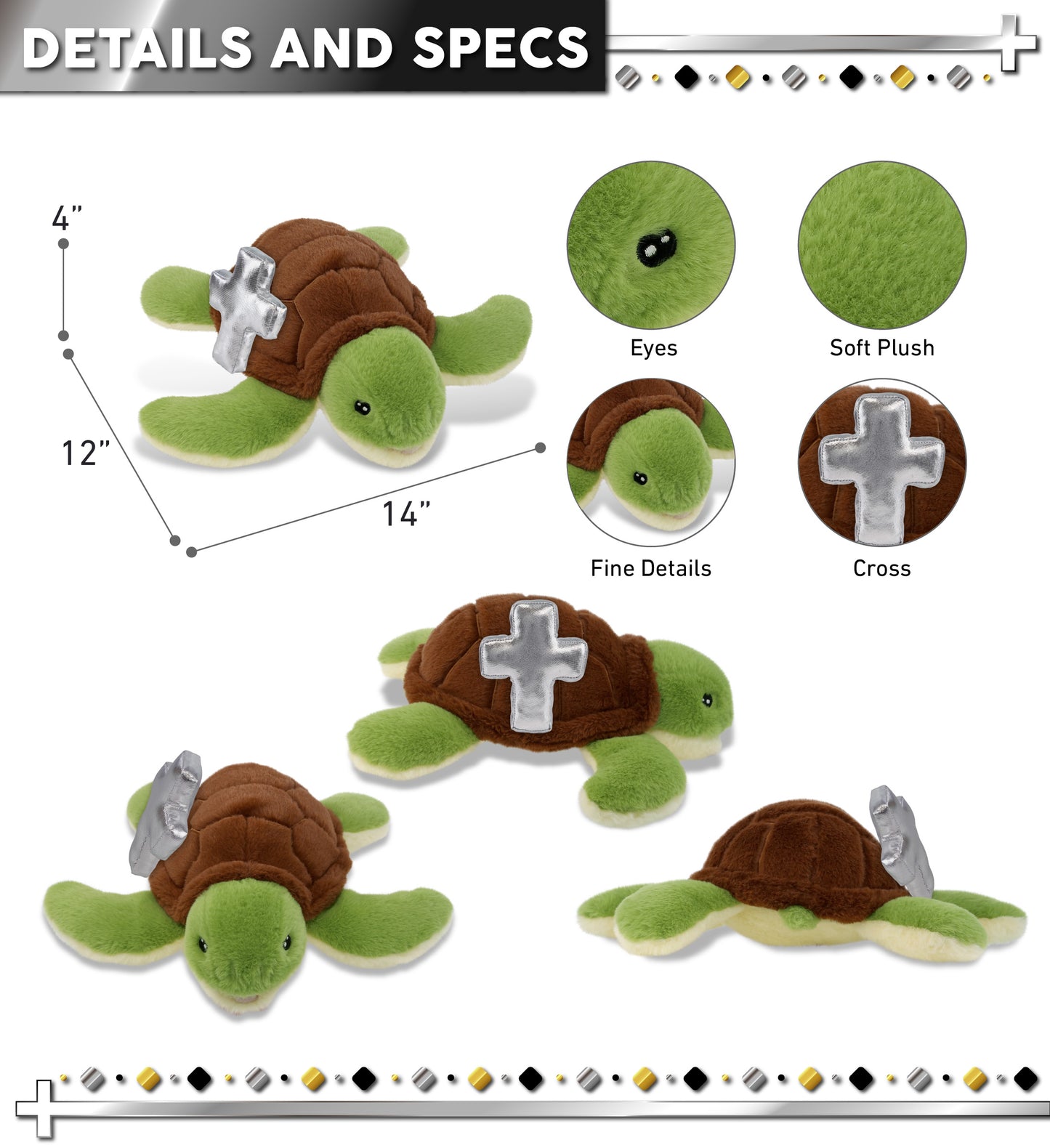 ECO FRIENDLY SUPER-SOFT PLUSH - SEA TURTLE 12" With Cross Plush