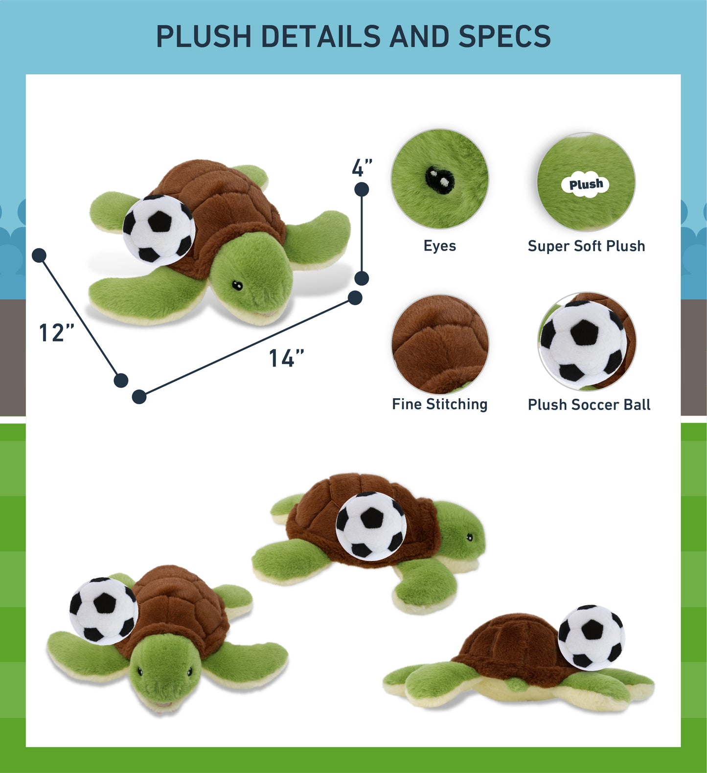 ECO FRIENDLY SUPER-SOFT PLUSH - SEA TURTLE 12" With Soccer Plush