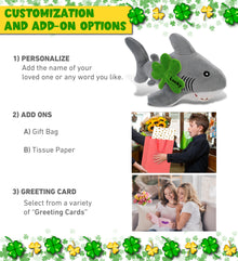 DolliBu Eco-Friendly Shark Stuffed Animal with Green Plush Shamrock - 12 Inches