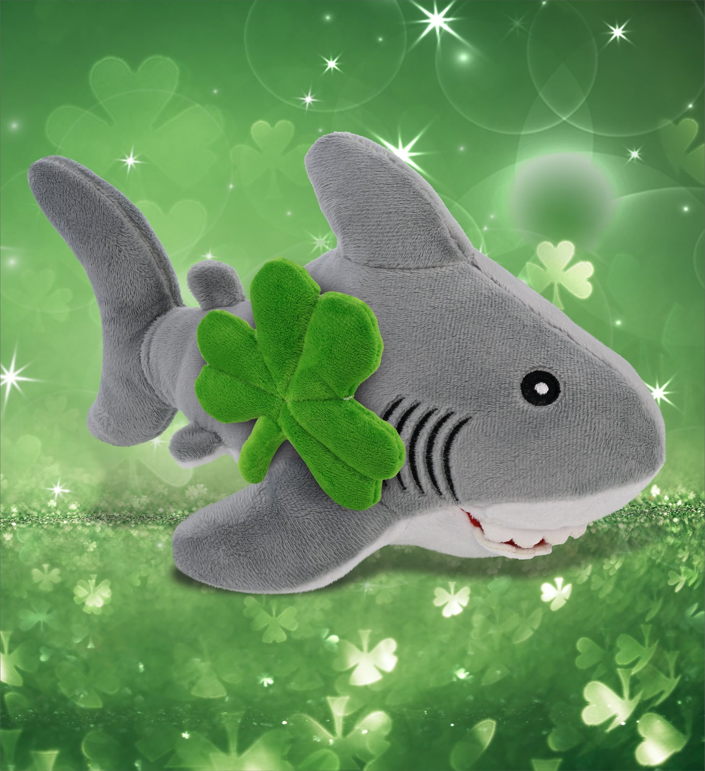 DolliBu Eco-Friendly Shark Stuffed Animal with Green Plush Shamrock - 12 Inches