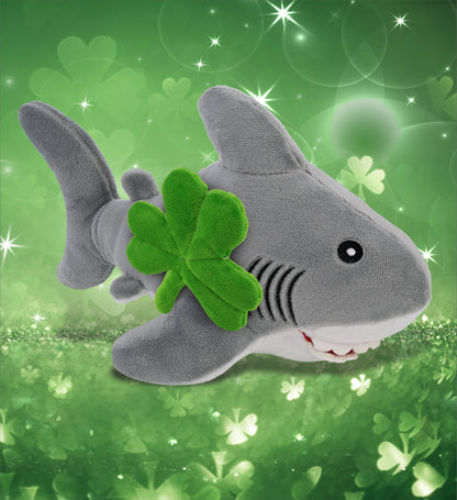 DolliBu Eco-Friendly Shark Stuffed Animal with Green Plush Shamrock - 12 Inches
