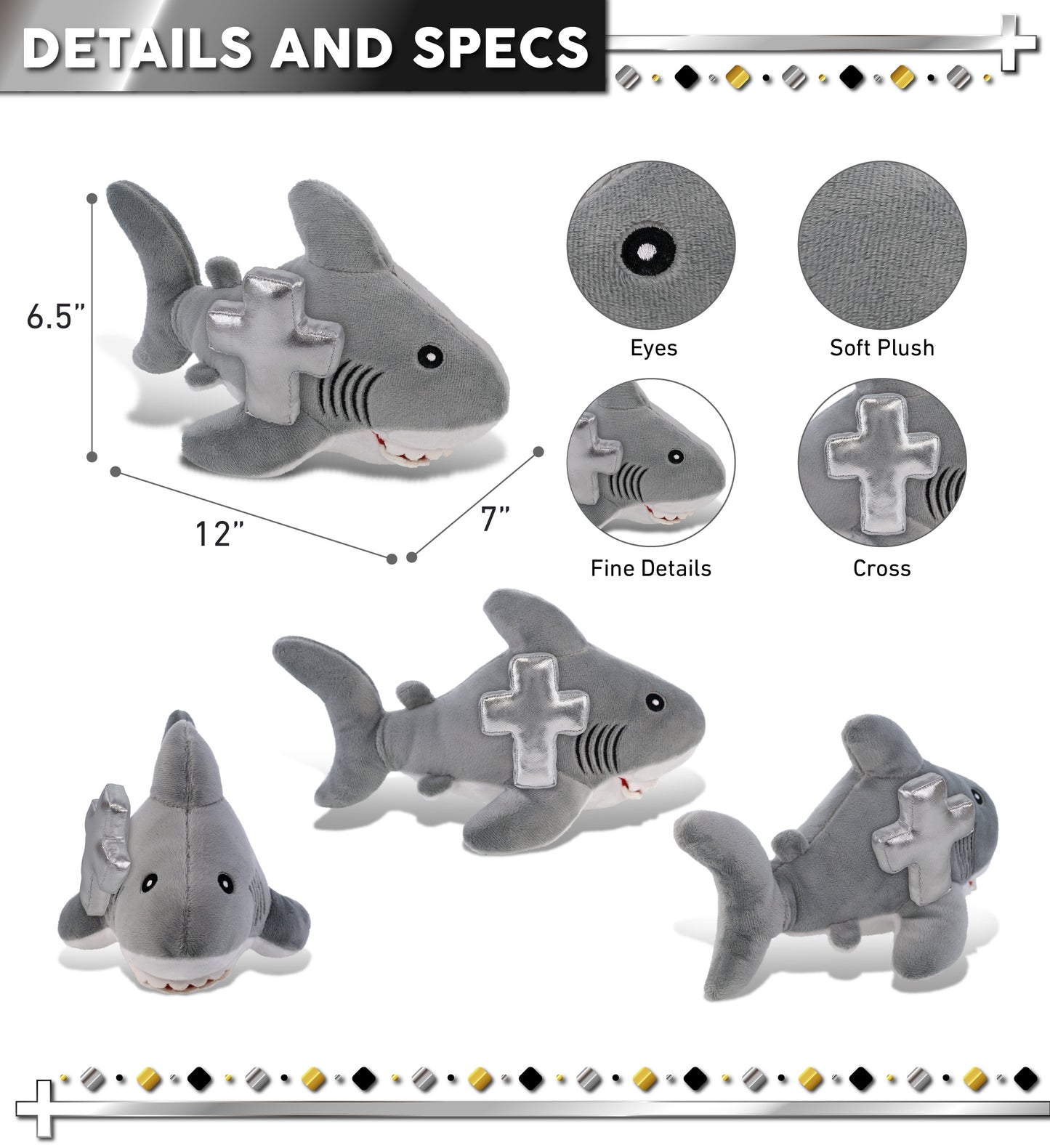 ECO FRIENDLY SUPER-SOFT PLUSH - SHARK 12" With Cross Plush