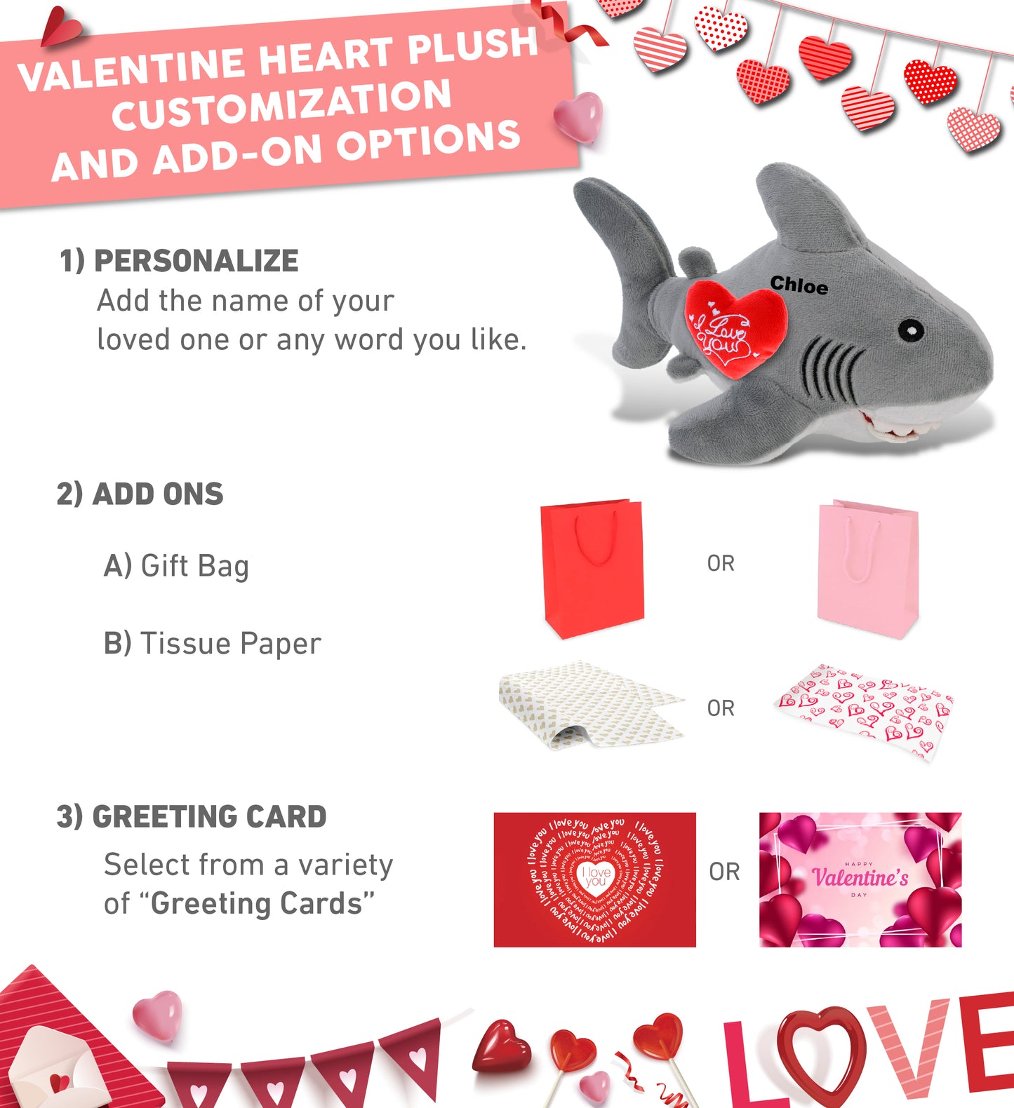 PLUSH I LOVE YOU RED HEART - ECO FRIENDLY SUPER-SOFT PLUSH - SHARK 12"