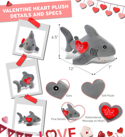 PLUSH I LOVE YOU RED HEART - ECO FRIENDLY SUPER-SOFT PLUSH - SHARK 12"