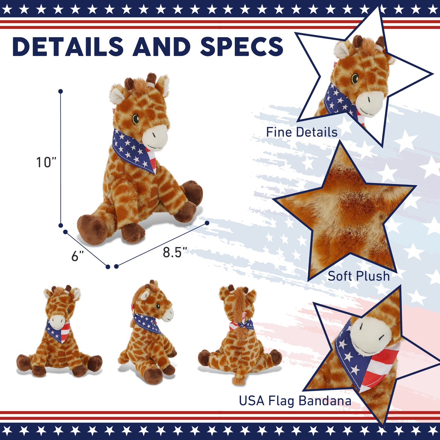 ECO FRIENDLY SUPER-SOFT PLUSH - GIRAFFE 10" WITH USA BANDANA