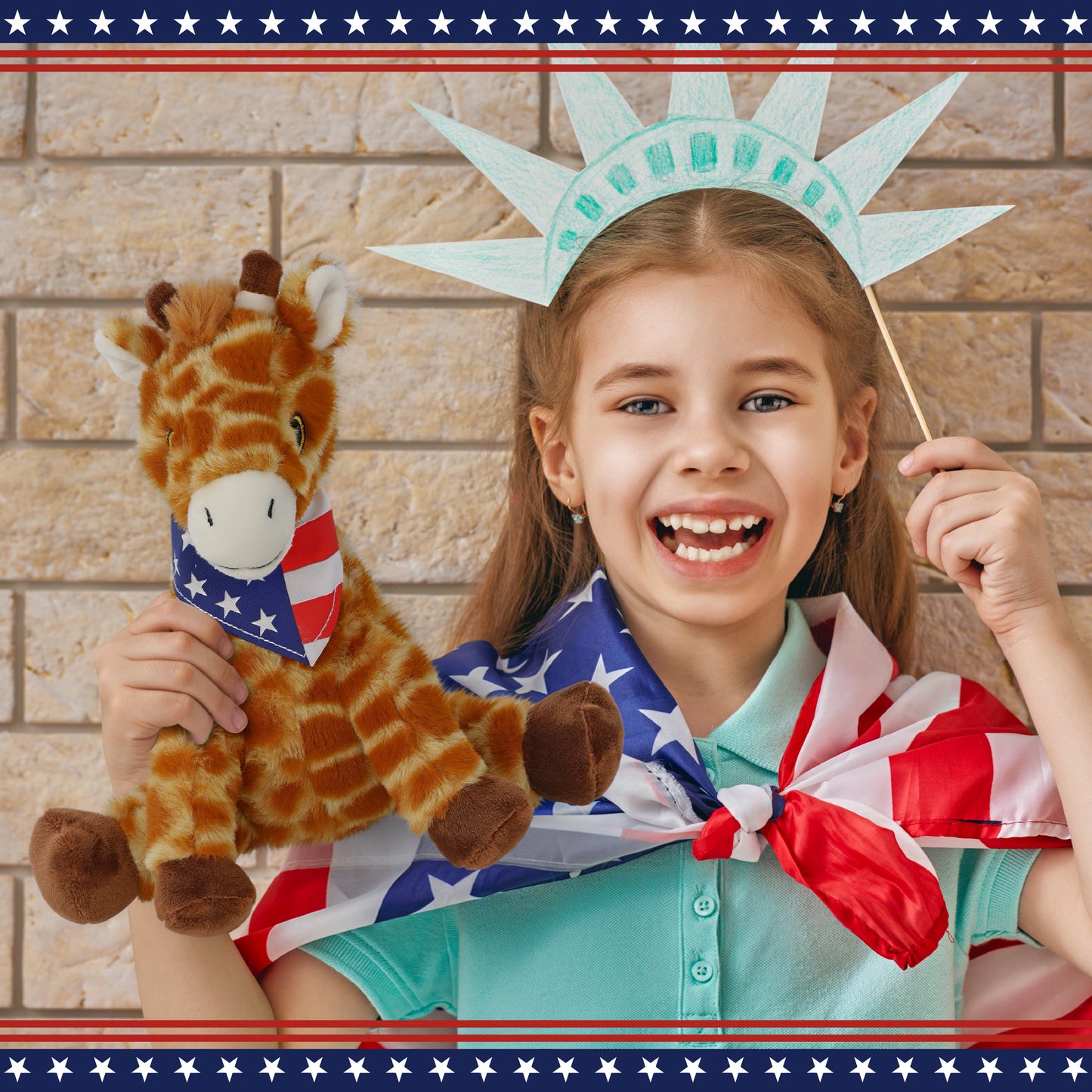 ECO FRIENDLY SUPER-SOFT PLUSH - GIRAFFE 10" WITH USA BANDANA