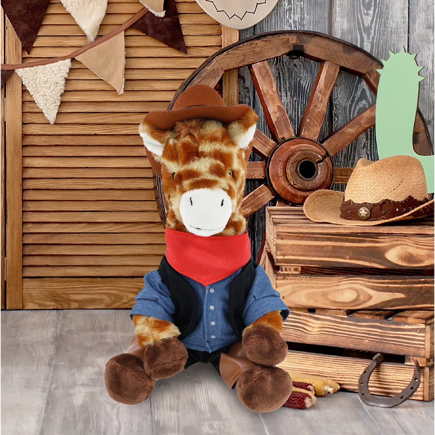 ECO FRIENDLY SUPER-SOFT PLUSH - GIRAFFE 10" COWBOY DRESS UP