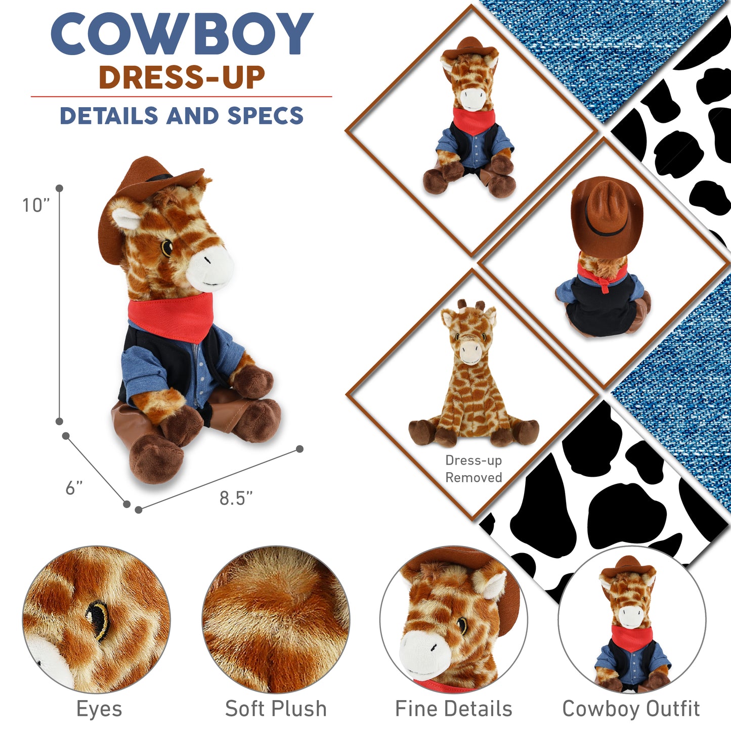 ECO FRIENDLY SUPER-SOFT PLUSH - GIRAFFE 10" COWBOY DRESS UP