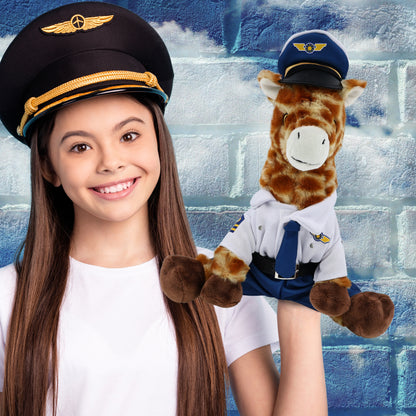 ECO FRIENDLY SUPER-SOFT PLUSH - GIRAFFE 10" WITH PILOT DRESS UP