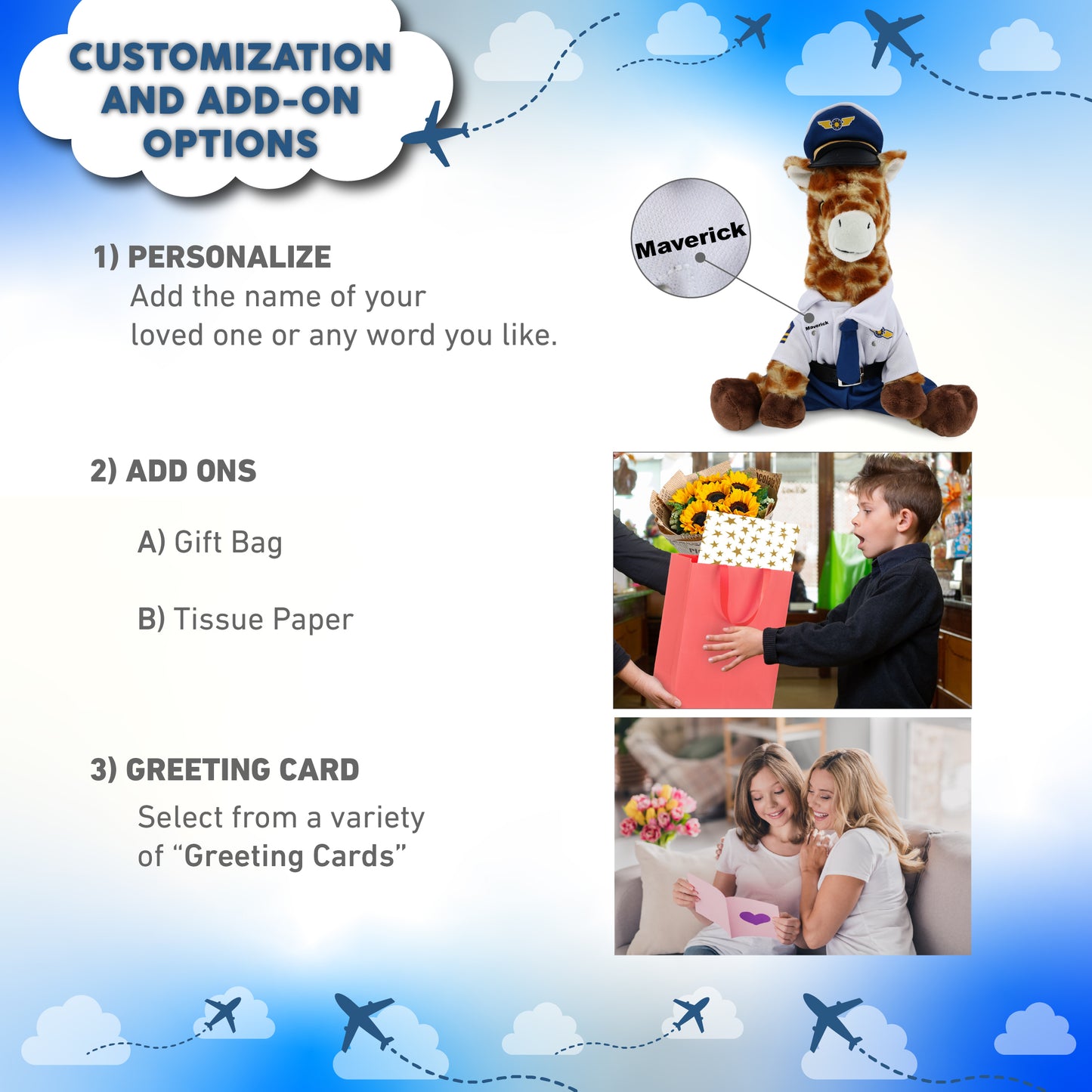 ECO FRIENDLY SUPER-SOFT PLUSH - GIRAFFE 10" WITH PILOT DRESS UP