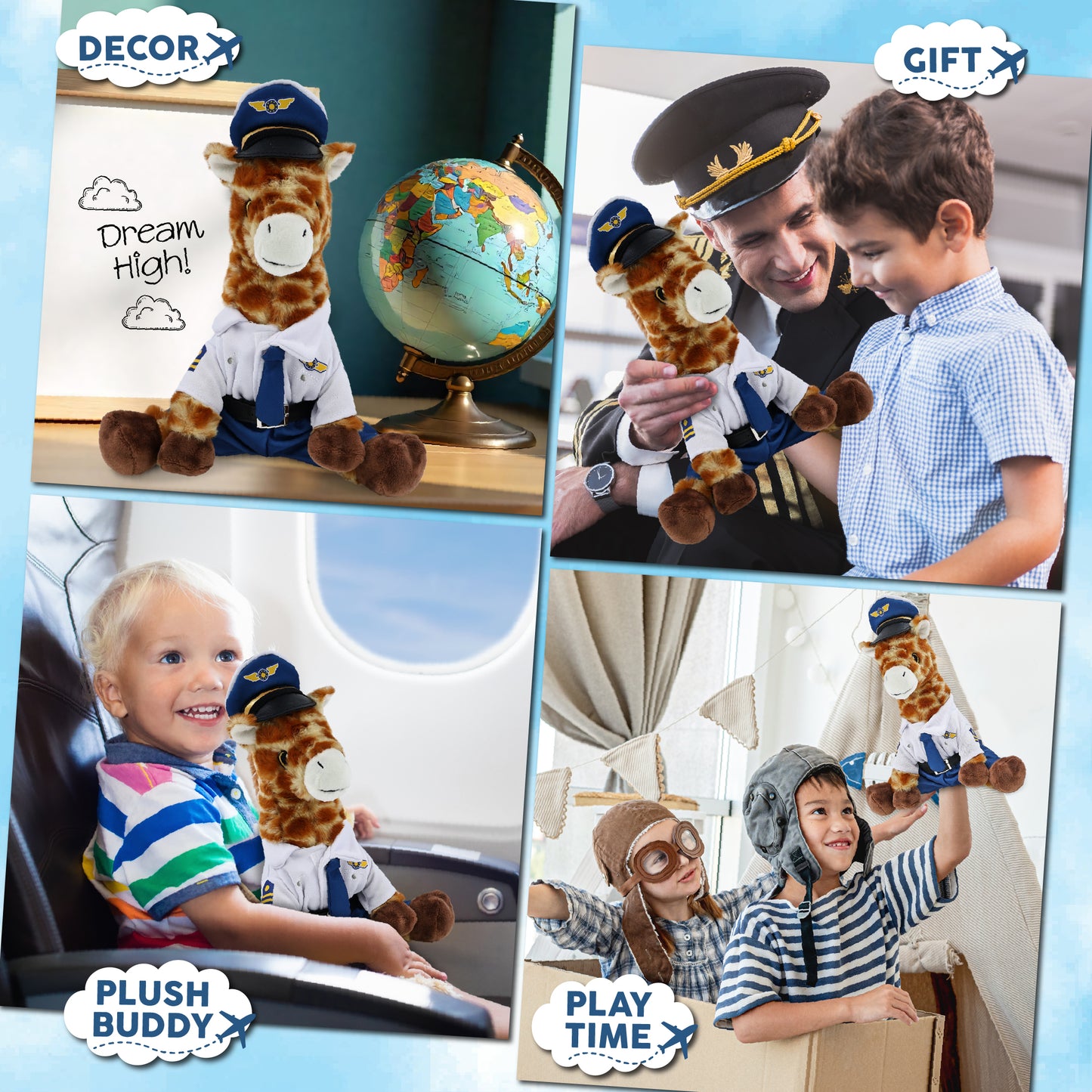 ECO FRIENDLY SUPER-SOFT PLUSH - GIRAFFE 10" WITH PILOT DRESS UP