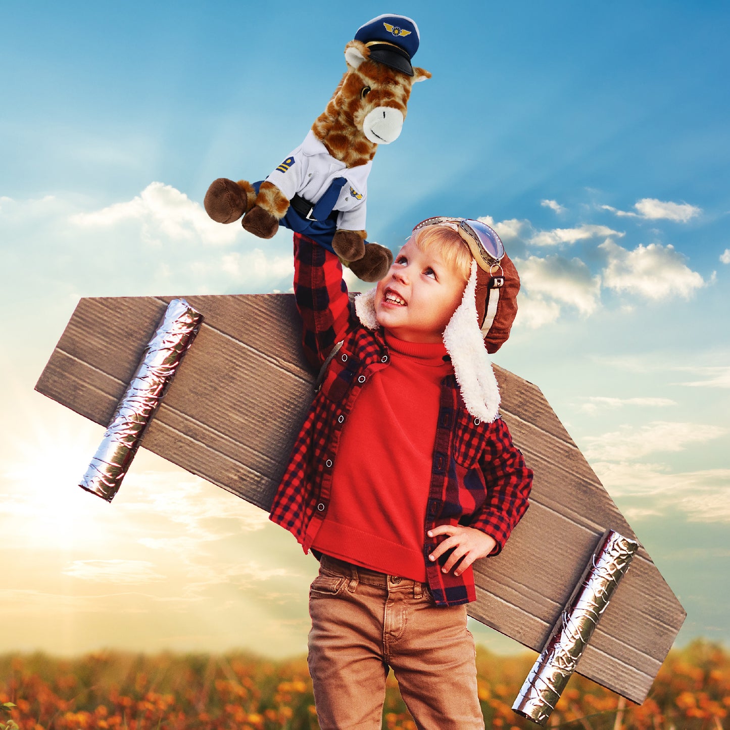 ECO FRIENDLY SUPER-SOFT PLUSH - GIRAFFE 10" WITH PILOT DRESS UP