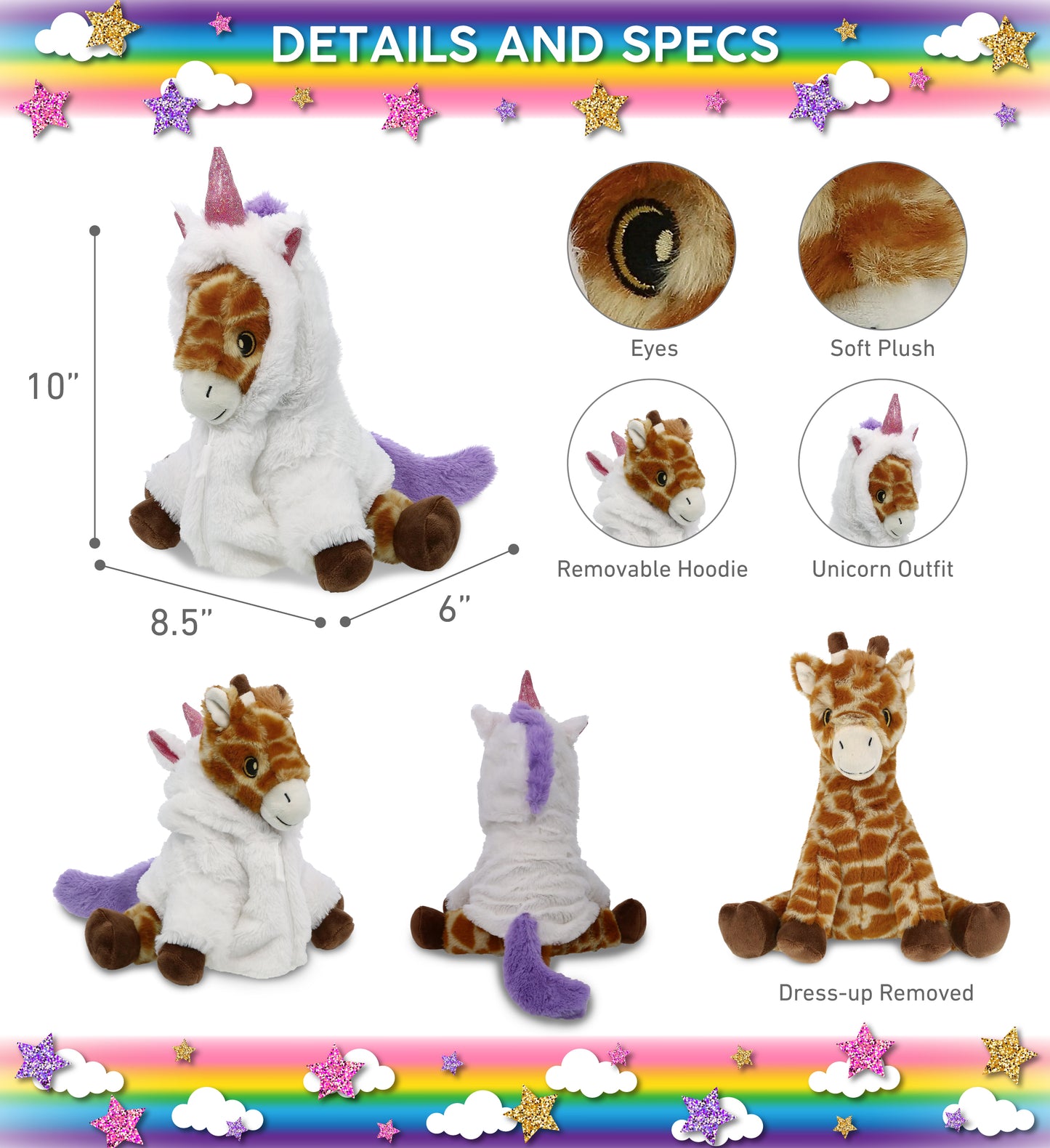 ECO FRIENDLY SUPER-SOFT PLUSH - GIRAFFE 10" With Unicorn Dress Up