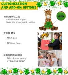 DolliBu Eco-Friendly Giraffe Stuffed Animal with Green Plush Shamrock - 10 Inch