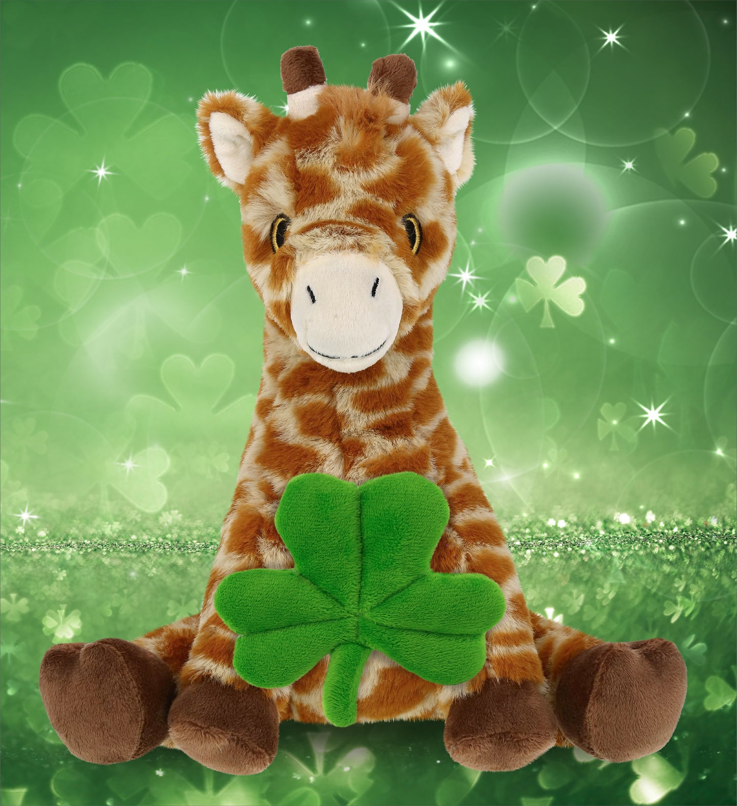 DolliBu Eco-Friendly Giraffe Stuffed Animal with Green Plush Shamrock - 10 Inch
