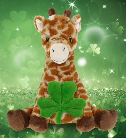 DolliBu Eco-Friendly Giraffe Stuffed Animal with Green Plush Shamrock - 10 Inch