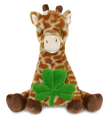 DolliBu Eco-Friendly Giraffe Stuffed Animal with Green Plush Shamrock - 10 Inch
