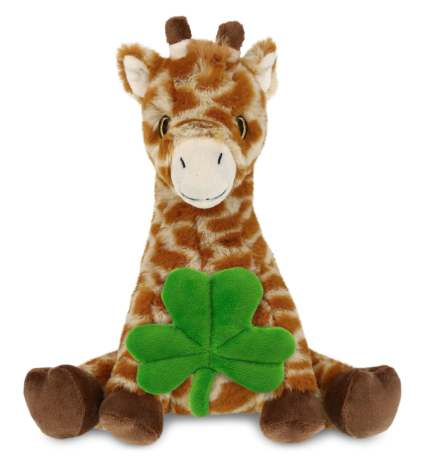 DolliBu Eco-Friendly Giraffe Stuffed Animal with Green Plush Shamrock - 10 Inch