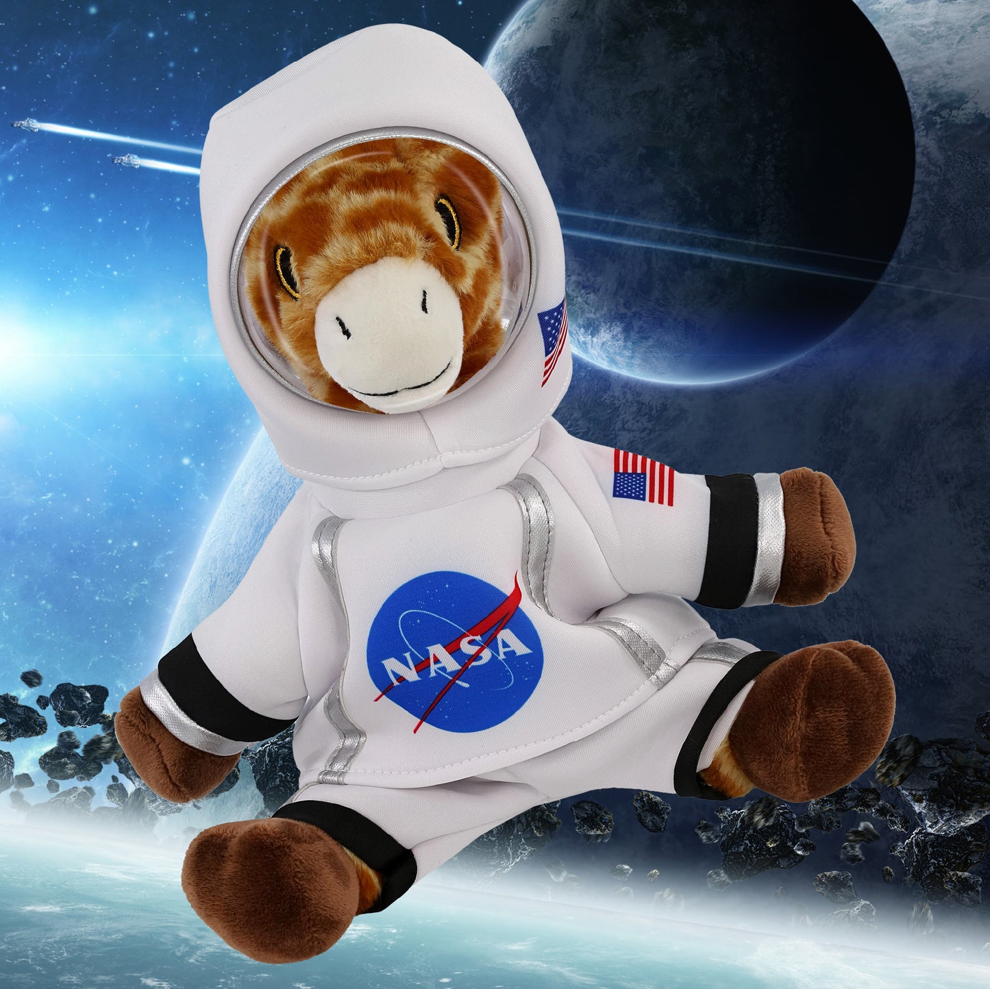 ECO FRIENDLY SUPER-SOFT PLUSH - GIRAFFE 10" With Astronaut Dress Up