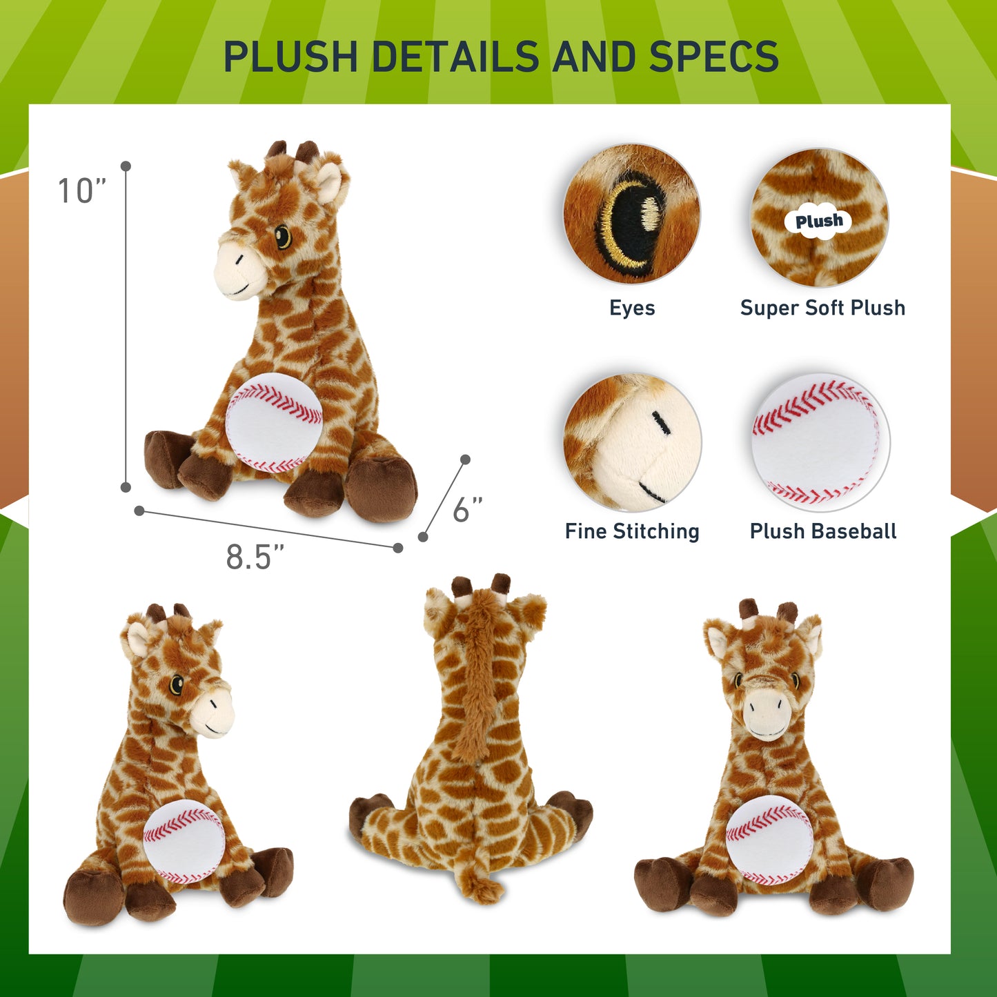 ECO FRIENDLY SUPER-SOFT PLUSH - GIRAFFE 10" With Baseball Plush