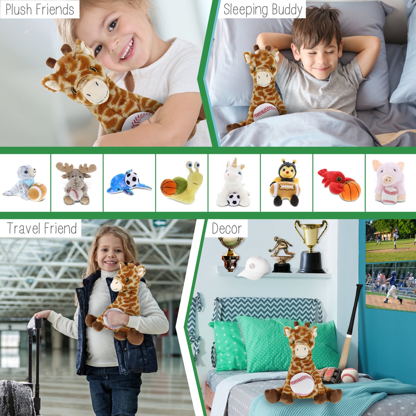 ECO FRIENDLY SUPER-SOFT PLUSH - GIRAFFE 10" With Baseball Plush