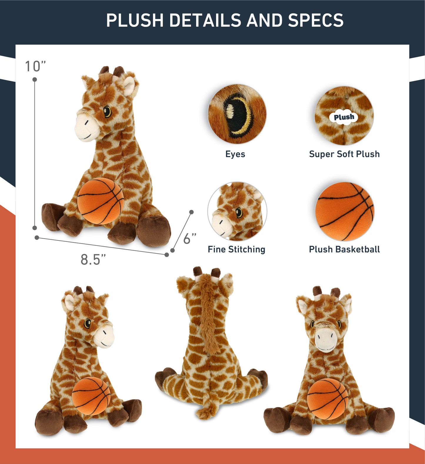 ECO FRIENDLY SUPER-SOFT PLUSH - GIRAFFE 10" With Basketball Plush