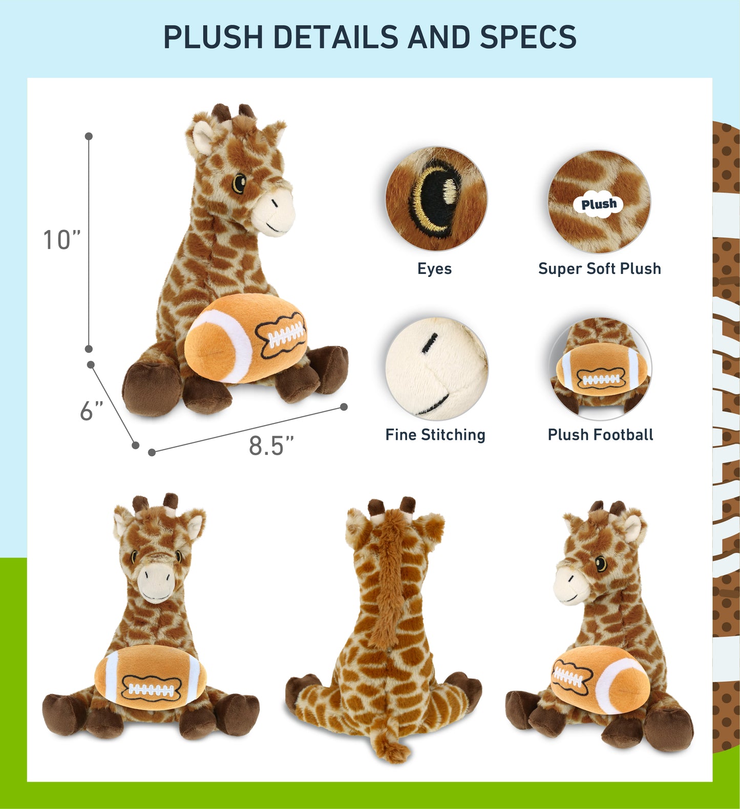 ECO FRIENDLY SUPER-SOFT PLUSH - GIRAFFE 10" With Football Plush