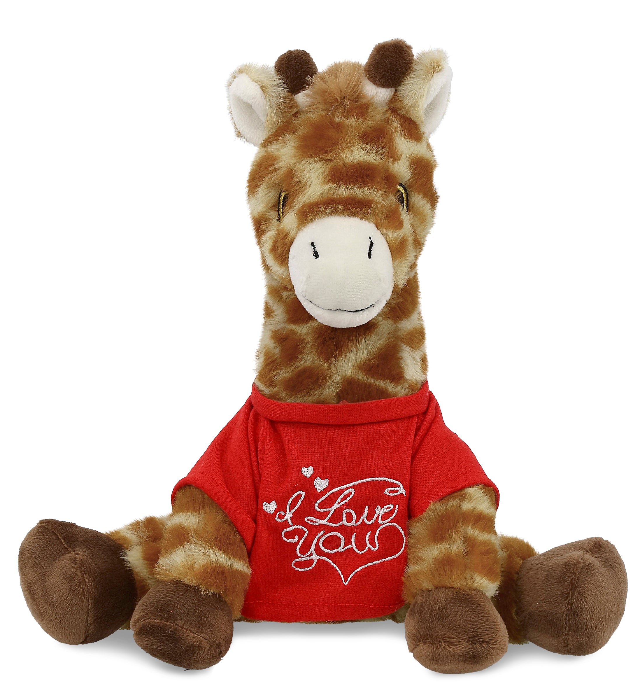 PLUSH I LOVE YOU RED SHIRT- ECO FRIENDLY SUPER-SOFT PLUSH - GIRAFFE 10"