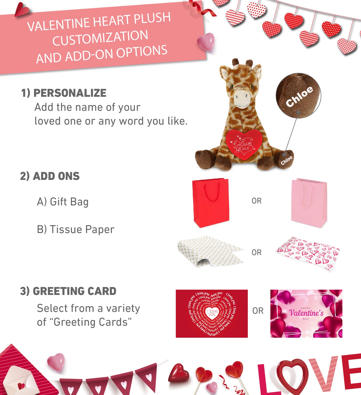 PLUSH I LOVE YOU RED HEART - ECO FRIENDLY SUPER-SOFT PLUSH - GIRAFFE 10"