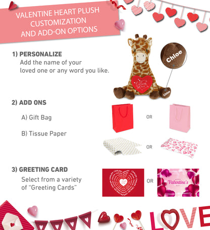 PLUSH I LOVE YOU RED HEART - ECO FRIENDLY SUPER-SOFT PLUSH - GIRAFFE 10"